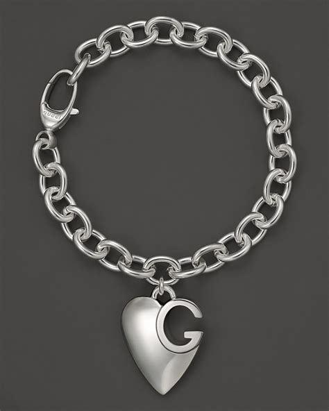 gucci sterling silver heart charm bracelet